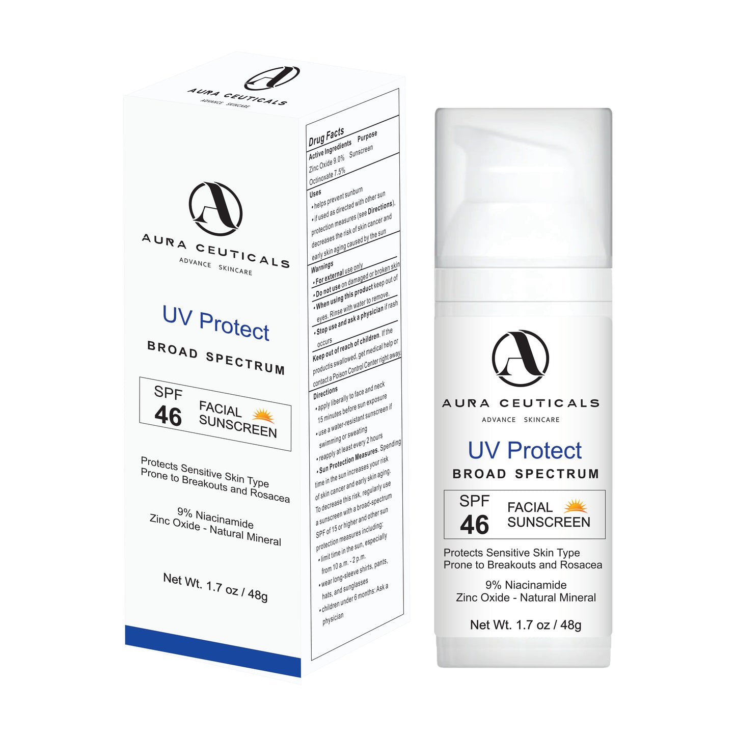 Aura Ceuticals UV Protect Sunscreen Broad Spectrum SPF 46 1.7 oz / 48g